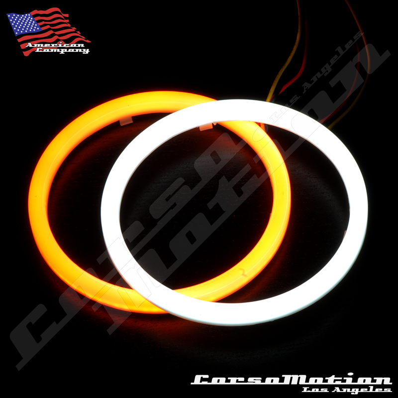 70mm Dual Color Switchback Halo Rings Angel Eye, DIY, Pure White / Amber | PAIR